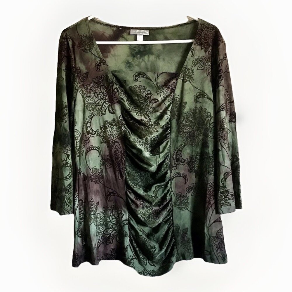 Y2K Dress barn Green Burnout Floral Top Fairycore Whimsigoth 90s Goth Size Large